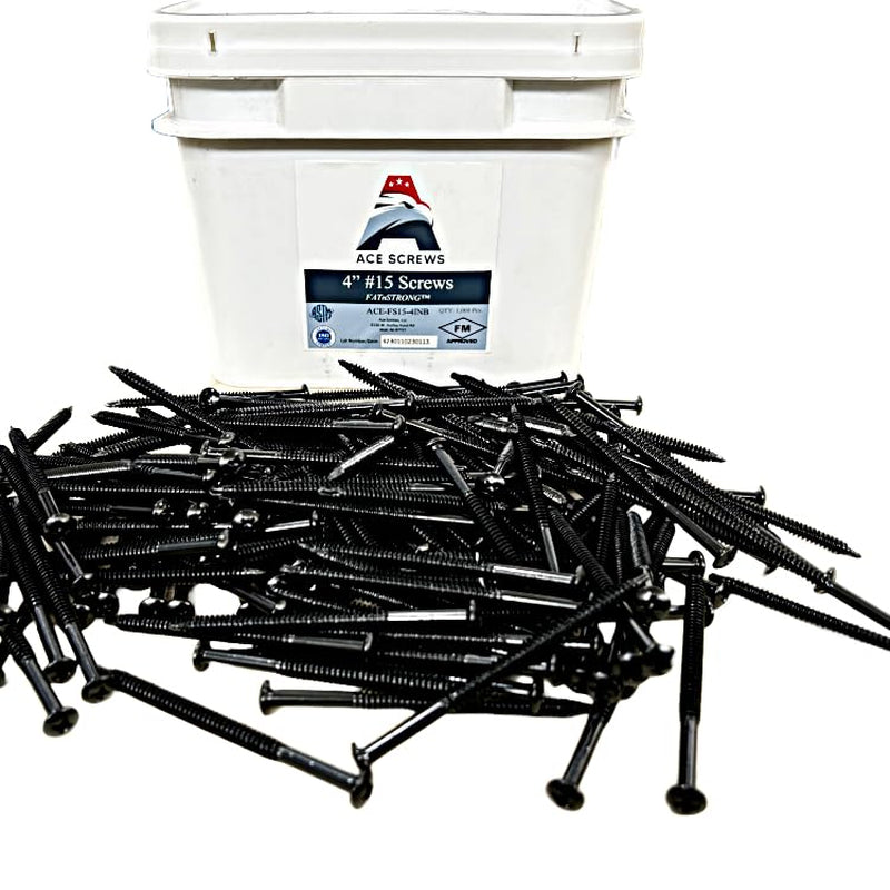 Ace Screws #15 4” (1000Pc) FM Approved Commercial Roofing Fasteners Black, Self Tapping into Metal and Wood Roof Decks, EPDM, TPO, Insulation, Goes with Ace Screws Plates to Meet All Roofing Tasks