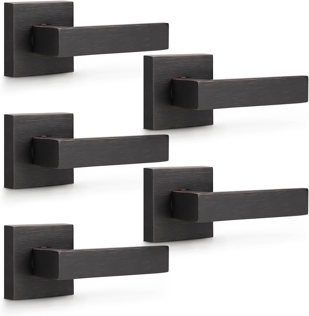 KNOBWELL 5 Pack Dummy Lever Door Handle Lever, Oil Rubbed Bronze Interior Door Knob for Closet Hallway Square Door Handle(Single Side)