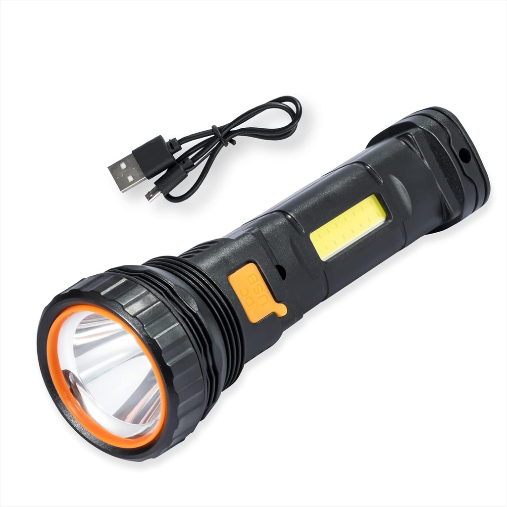Long Press Adjustable Brightness Flashlight, 3 Modes and COB Side Light Flashlight, Suitable for Camping, Hunting, and Emergency Situations, Portable Waterproof Tactical Flashlight