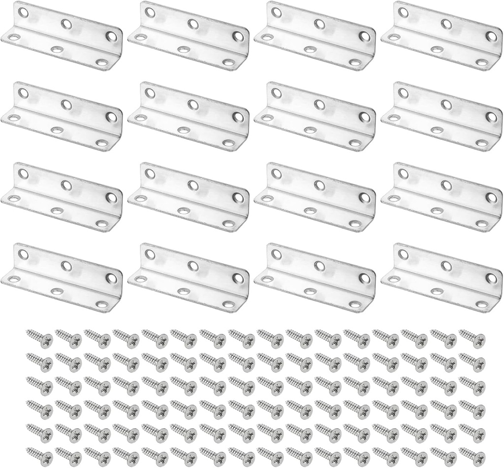 Uxcell L Bracket Corner Braces, 20 Set 20X20X80 Mm - Stainless Steel 90 Degree Right Angle Bracket Fastener with Screws, for Shelf Chair Drawer (Silver)