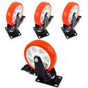 XIKE 4PCS Red 5Inch Casters Load 800Lbs with Brake, Advanced Polyurethane (PU) Floor Protection, Noise-Free 360 Degree Swivel Plate Heavy Duty Caster Wheels