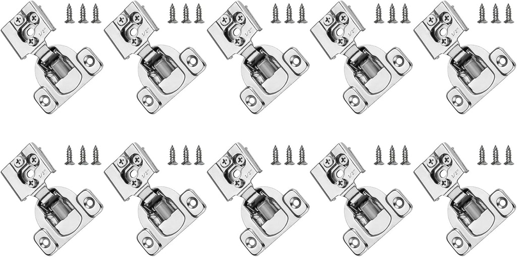Soft Close Cabinet Hinge 1/2"" Overlay Soft Close Cabinet Hinges 10Pack Kitchen Cupboard Hinges with Screws, Small, Silver