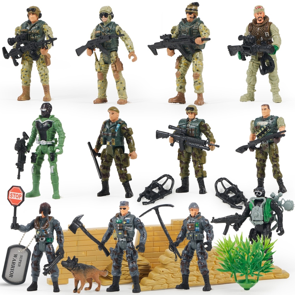 SYNCFUN 16 Pcs Army Men Action Figures for Boys, Military Toy with 12 Realistic Army Ranger and Weapon Gear Accessories