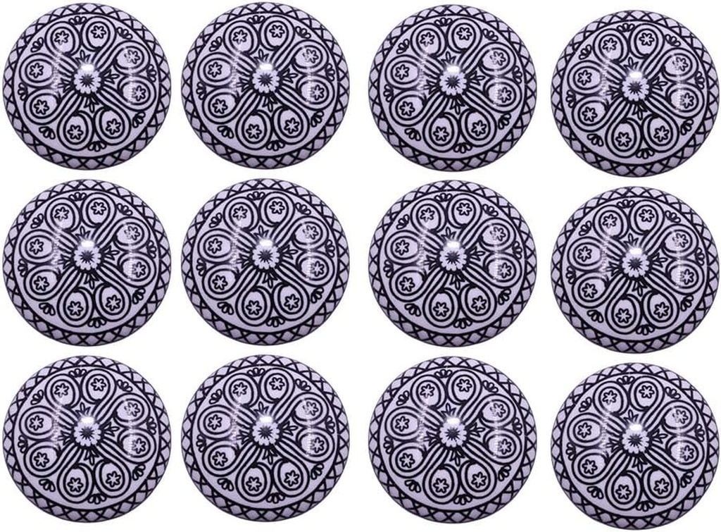 The Metal Magician Cabinet Knob Drawer Pull Ceramic Handles Cupboard Knob Drawer Pull Vintage Shabby Chic Hand Painted Knob Handmade Knob Assorted Knob Black Wheel (Flower) 12Pcs