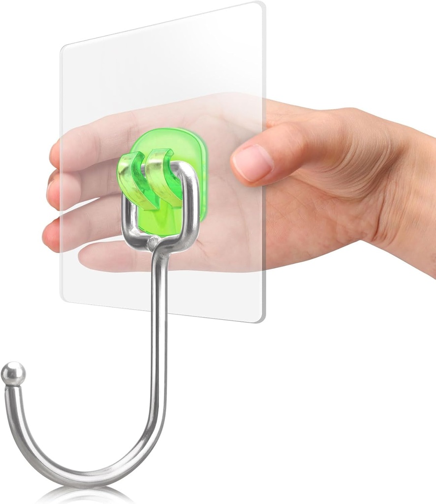 Antimbee 30-Pack Adhesive Wall Hooks, Heavy Duty Hooks 37 Lb(Max),Sticky Wall Hooks Fit Home, Bathroom, Kitchen, Office and Outdoor (Transparent Green)
