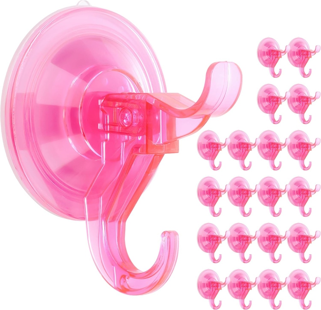 ANDGOO 20 Pack Suction Cup Hooks, Shower Hooks Vacuum Suction Cup, Maximum Load Capacity to 11 Lbs, Removable Reusable Waterproof Shower Suction Hooks for Bathroom, Kitchen, Door, Window (Pink)