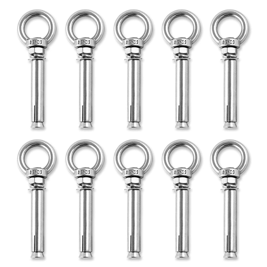 Shoulder Eye Bolts, Heavy Duty Eyebolts 304 Stainless Steel Wall Concrete Anchors Screw Expansion Bolts with Nuts Eye Hooks Fastener for Ceiling Concrete Masonry