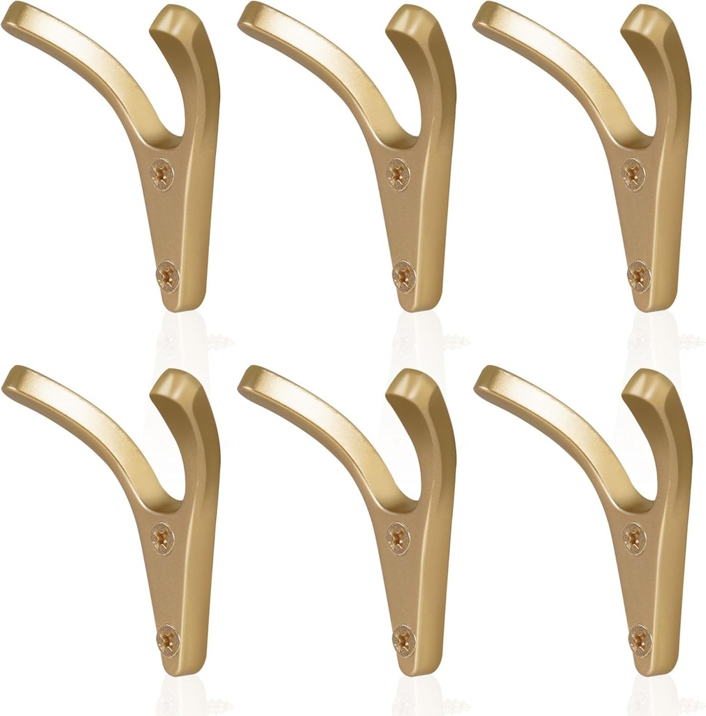 6 Pack Coat Hooks Backpack Hooks Wall Mounted Hooks Heavy Duty Hooks Double Prong Coat Hooks Used for Hanging Coats, Hats, Watches, Clothes Etc
