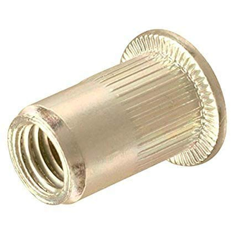 1/4-20 Rivet Nuts Large Flange Blind Threaded Insert (Grip Range 0.165-0.260) - Zinc Plated Carbon Steel Flat Head Nutsert Rivnut (Quantity 100) Rohs Compliant - by Newport Fasteners