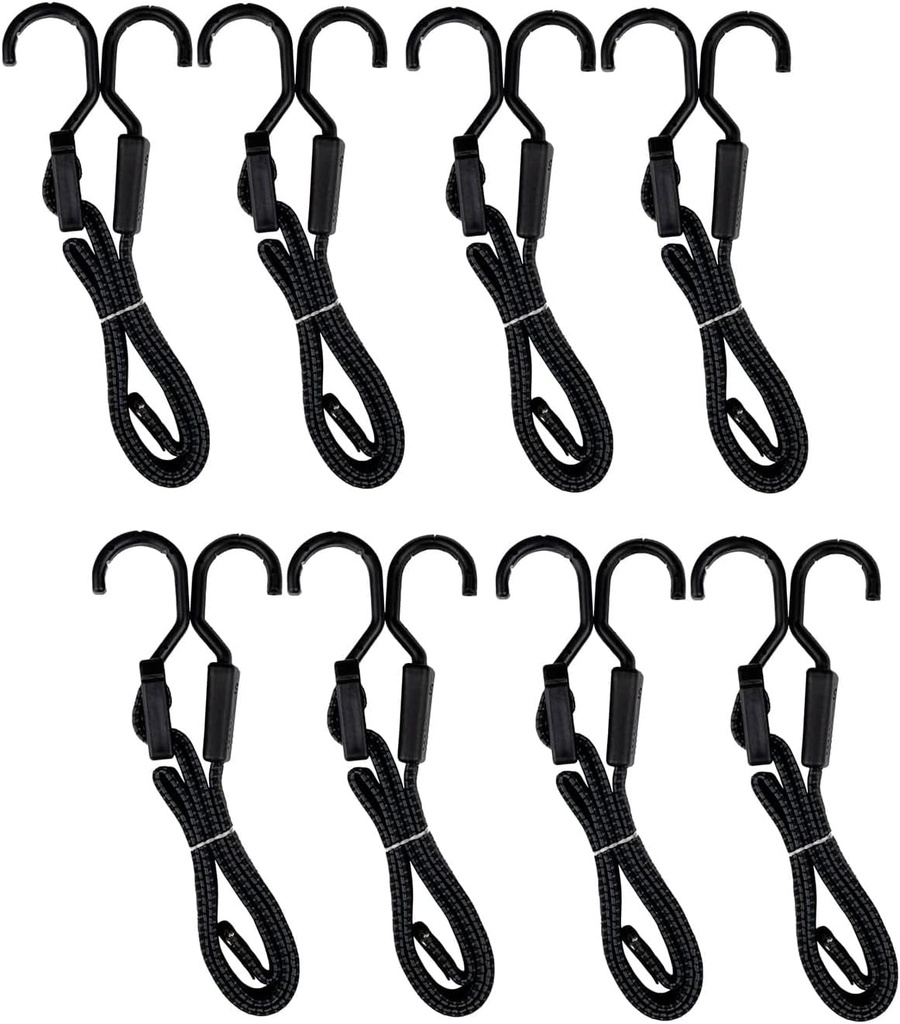 Premium Adjustable Heavy Duty Outdoor Bungee Cords, 8 Pack, Tarp Tie Downs with Durable Steel Core Hooks, UV Resistant Nylon Weave, Flat Profile for Securing Goods, Size 30”