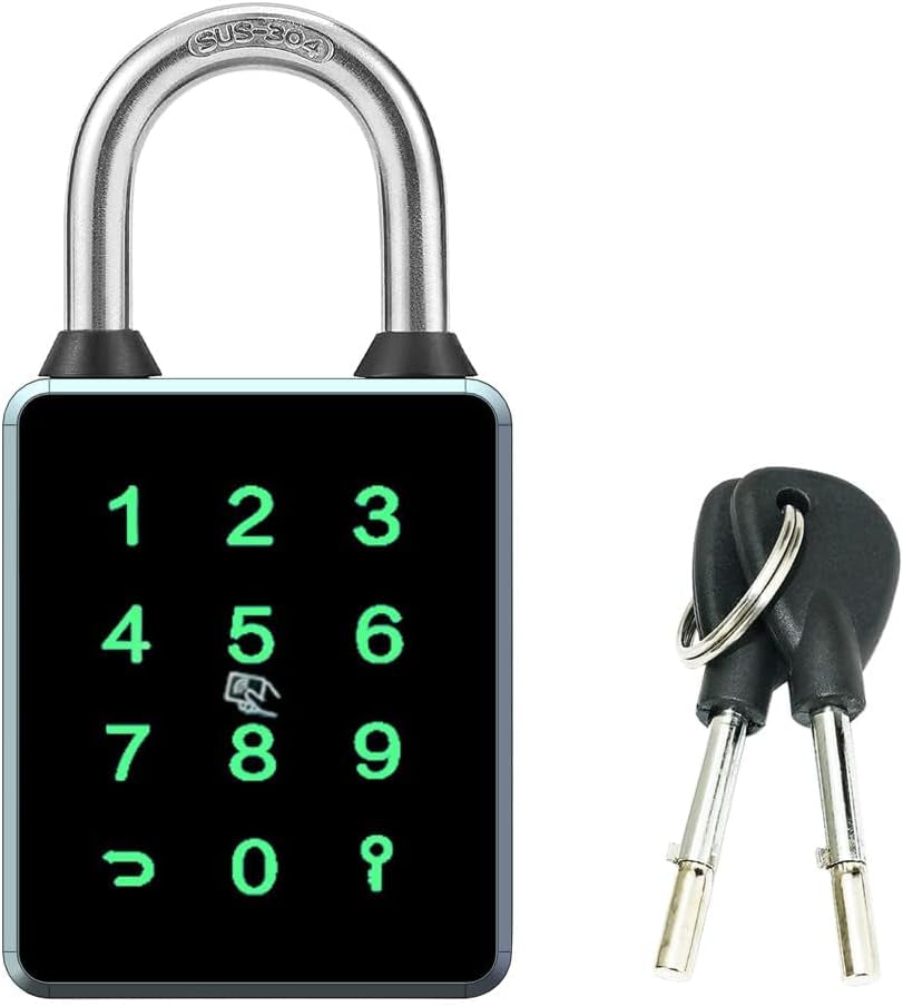 Combination Smart Padlock with Key Backup, Bluetooth Padlock Touchscreen Keypad Electronic Padlock App Controlled, Waterproof, 7.5Mm Schackle Suitable for Gate Gym Warehouse Suitcase School,Fence