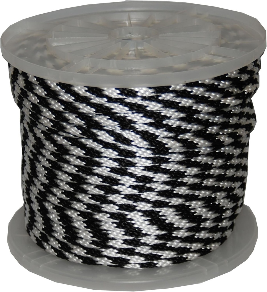 T.W Evans Cordage 98020 5/8-Inch by 200-Feet Solid Braid Propylene Multifilament Derby Rope, Black and White