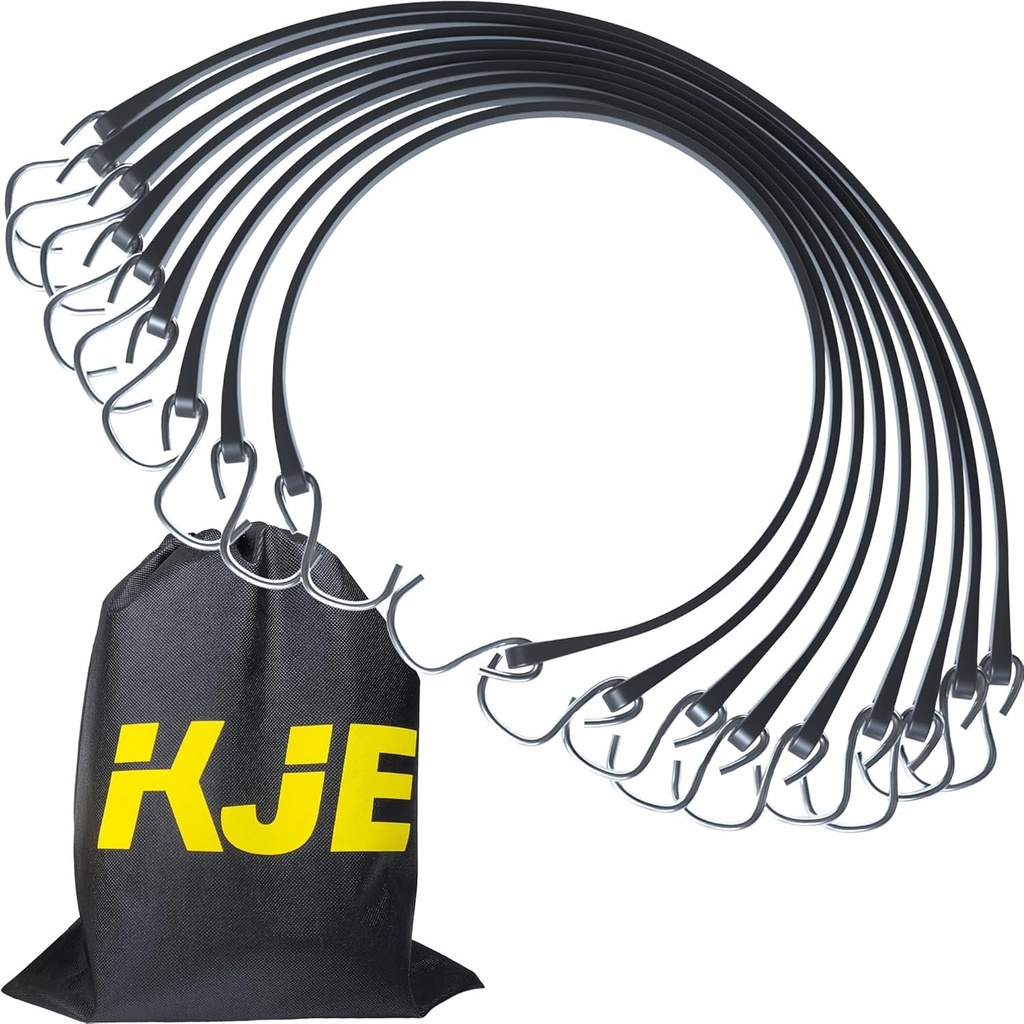 KJE 20Pack 31" Rubber Bungee Cords with S Hooks - Quality EPDM, Heavy Duty Black Bungee Straps, Ideal for Outdoor Tie Downs, Securing Tarps, Canvases, Cargo in Cold Hot Climates