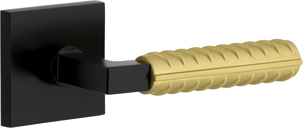 Viaggio Quadrato Rosette Satin Black Privacy with Satin Brass Contempo Rebar Lever
