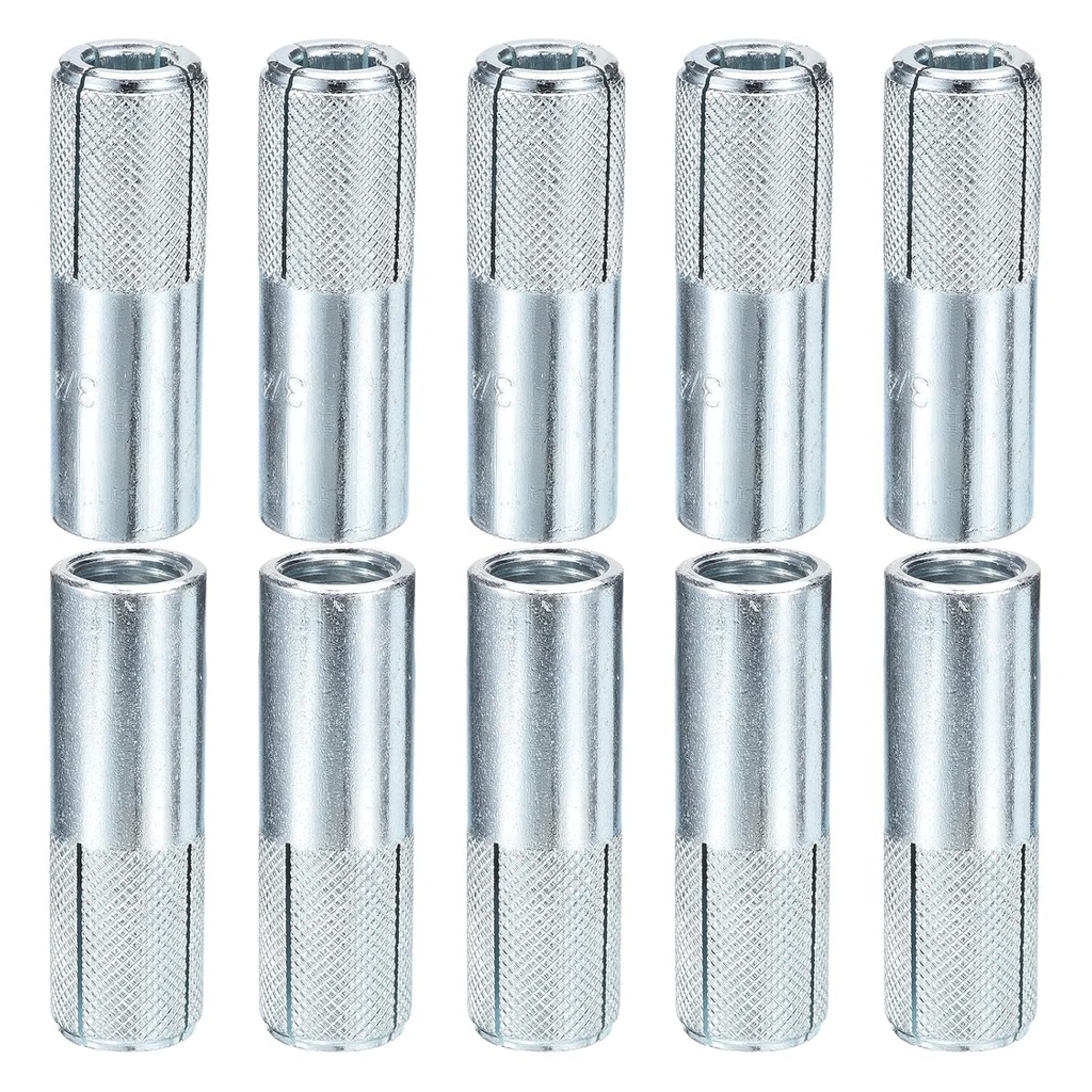 3/4" X 3-1/8" Drop-In Anchors - 10 Pack - Good for Dry Walls Hollow Bricks Plaster - Carbon Steel Sleeve Anchors Tool Expansion Anchors - Silver