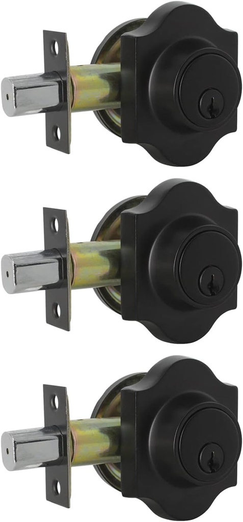 3 Pack Keyed Alike Single Cylinder Deadbolt Lock for Exterior and Front Doors, Key outside and Thumb Turn Button Inside, Matte Black Finish