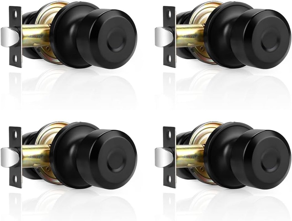 Probrico Passage Door Knobs Matte Black Door Knobs No Lock Closet Hallway Door Knobs Interior/Exterior Door Knobs No-Locking 4 Pack