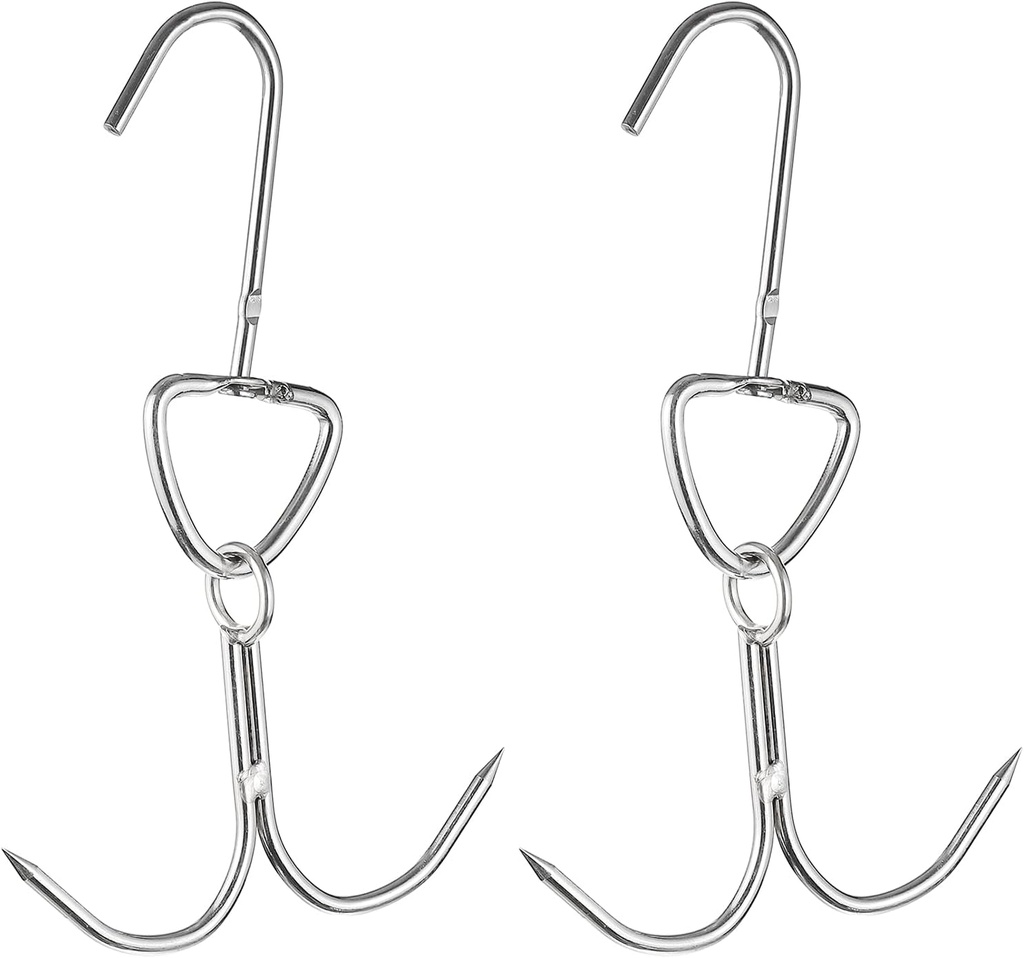 Uxcell 10.23'' Double Meat Hooks, 0.23'' Thickness Stainless Steel Smoker Hook Tools for Grill Cooking Fish Chicken, Pack of 4