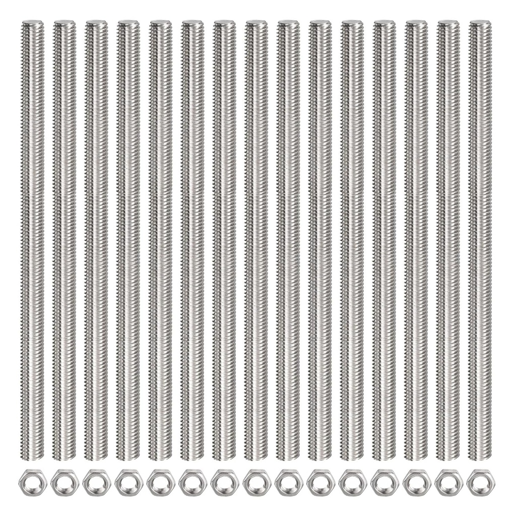 MECCANIXITY 15 Pack M8 X 350Mm Fully Threaded Rod with 15 Pack Hex Nuts, 1.25Mm Thread Pitch 304 Stainless Steel Right Hand Threaded Rods Bar Studs