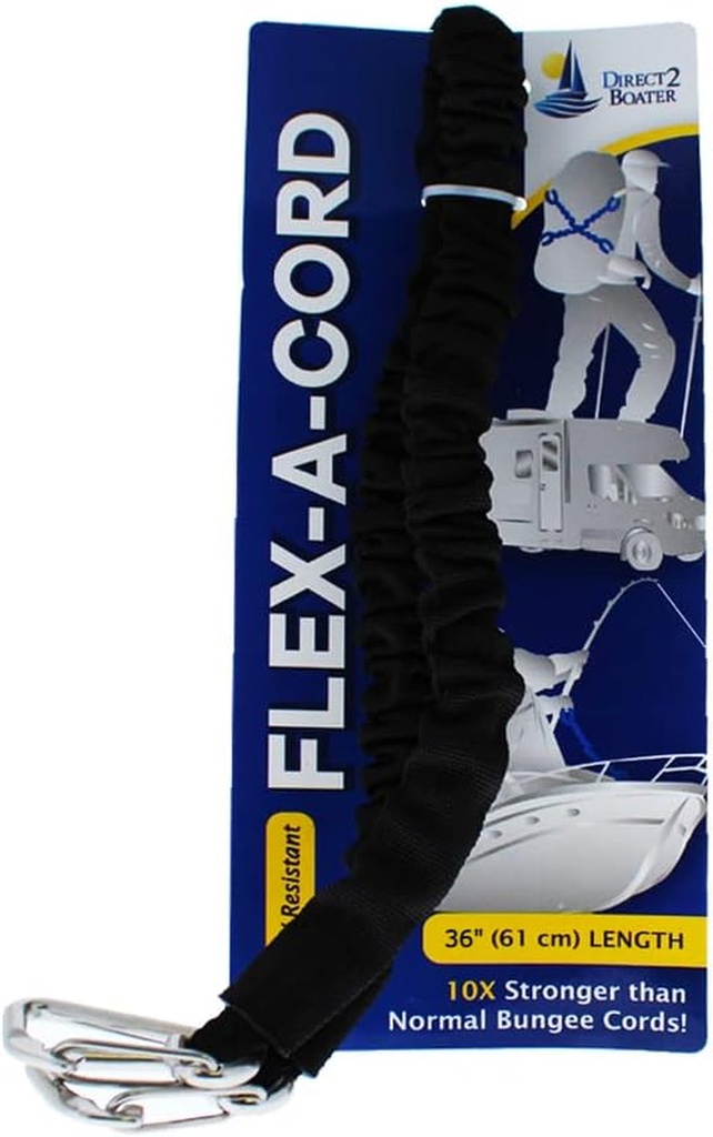 Flex-A-Cord - a Black Nylon Reinforced Cable 10X Stronger than Normal Bungee Cords - Bungee Cords with Stainless Steel Carabiner Hooks - Bungee Storage Solution Holds up to 300Lbs (36" Length)