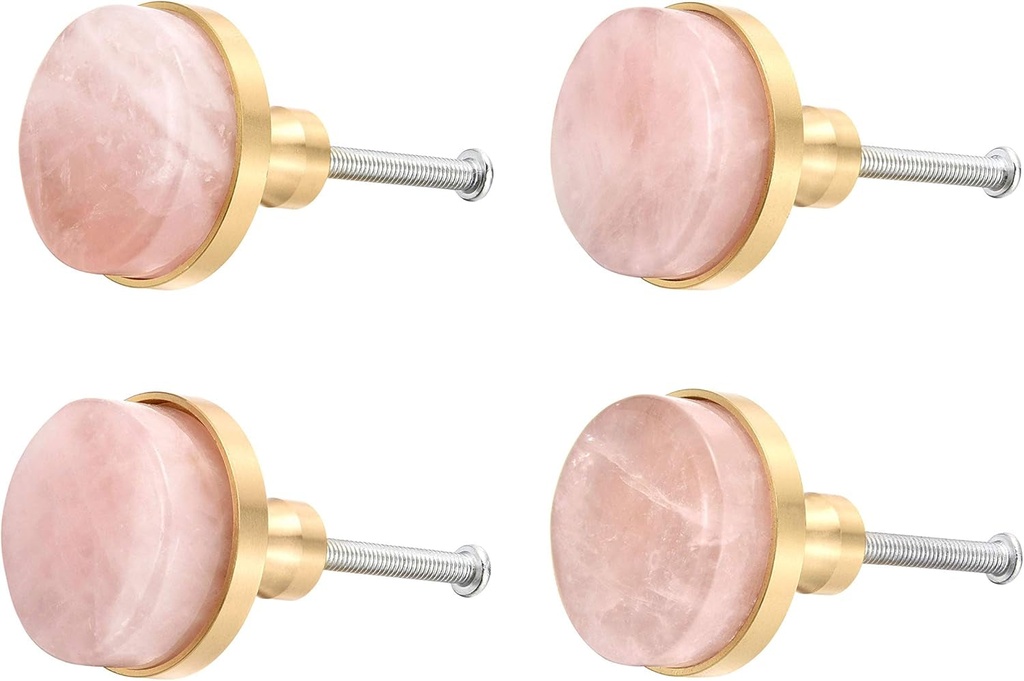 Crystal Cabinet Knobs 4Pcs Set, Rose Quartz Healing Crystal Stone round Dresser Knobs, Modern Stone Drawer Pulls, for Decorative Cabinet Cupboard Knobs