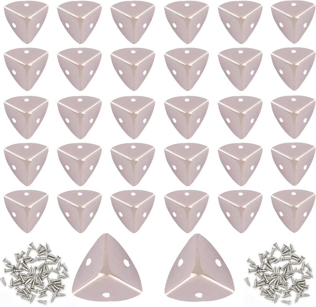 Vintage Box Cabinet Corner Protection-Triangle Box Table Cabinet Corner with Screws Decorative Wood Box Edge Cover Safety Guard Furniture Corner Protector Bumpers (Silver-20Mm-32Pcs)