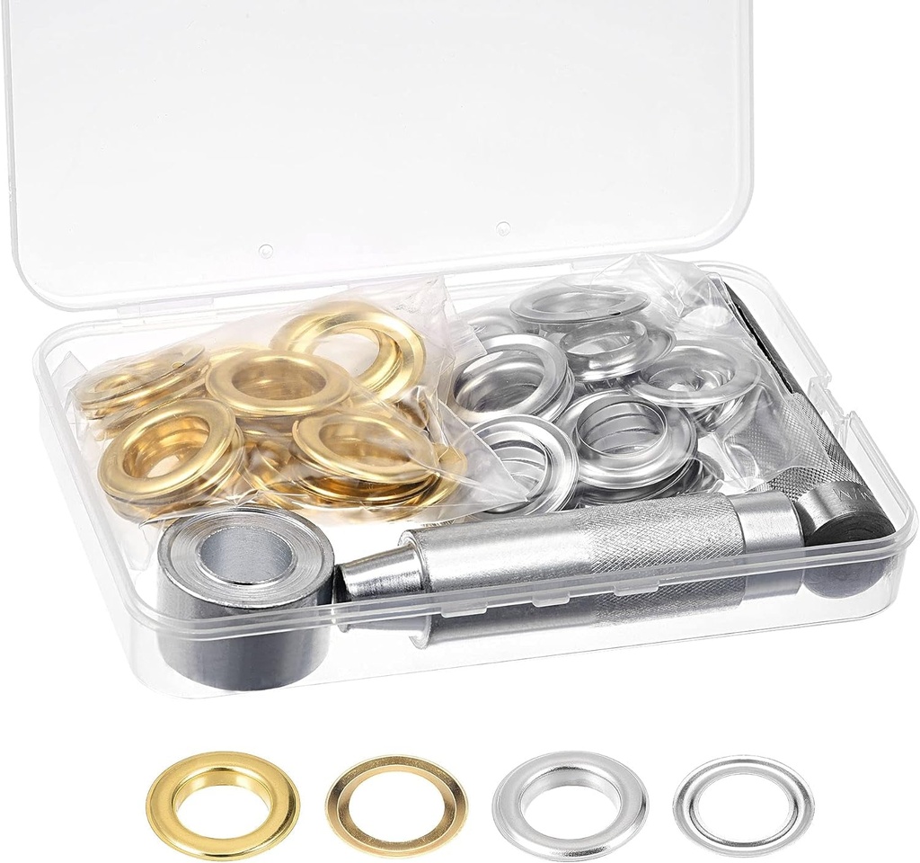 Uxcell Grommet Tool Kit 50 Sets 3/4" Copper Grommets Eyelets with 3 Pcs Install Tool, 2 Colors 20Mm inside Dia for Leather, Clothes, Belt, DIY Crafts