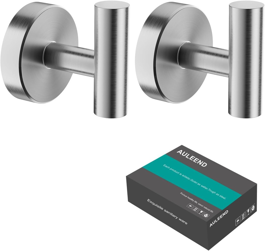 AULLEND Bathroom Towel Hook, Coat Robe Hook for Bathroom Kitchen Garage Wall Mount Solid SUS 304 Stainless Steel Brushed Nickel 2 Pack