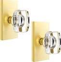 Glass Crystal Gold Dummy Door Knob Interior, Satin Brass Modern Dummy Door Knob Door Handles Rectangular for Bifold Closet Doors, 2 Pack
