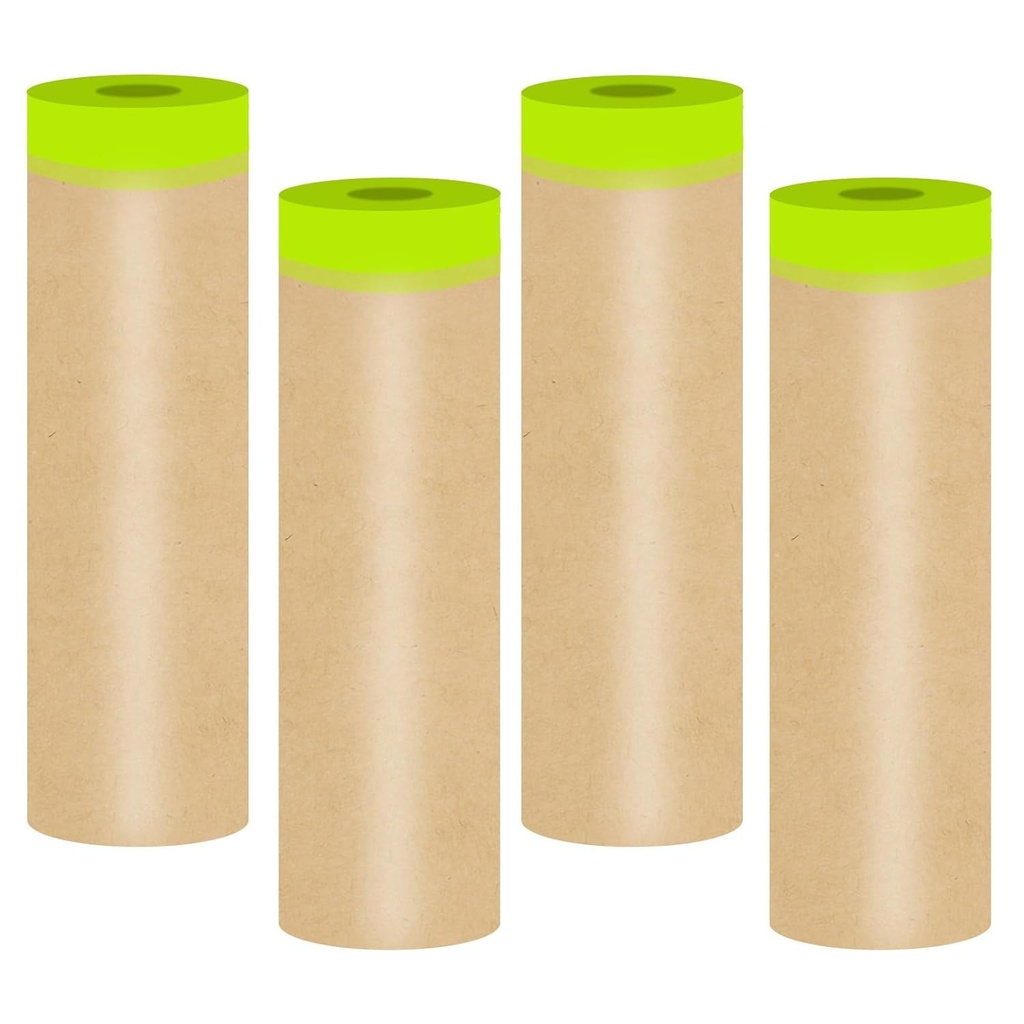Tape and Drape, 24” X 200 Feet Masking Paper for Painting, Pre-Taped Masking Paper with Adhesive, Paint Tape, Car Protection Covering Paper for Car and Furniture, Floor (4 Pack)