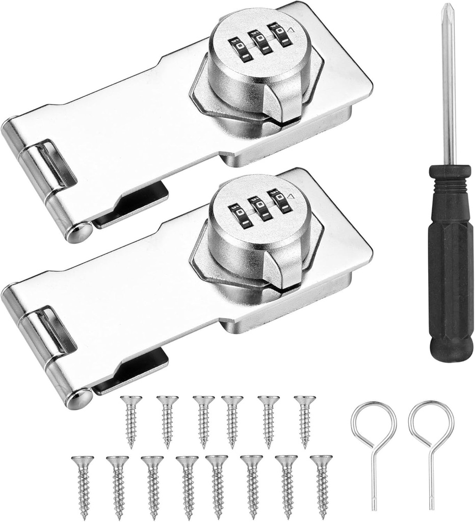 3-Digit Password Code Household Cabinet Combination Lock Keyless Hasp Door Security Slide Latch Privacy Locker, for Twist Knob Drawer Bathroom Barn Door Garden Closet Box, 2-Pack (Silver)