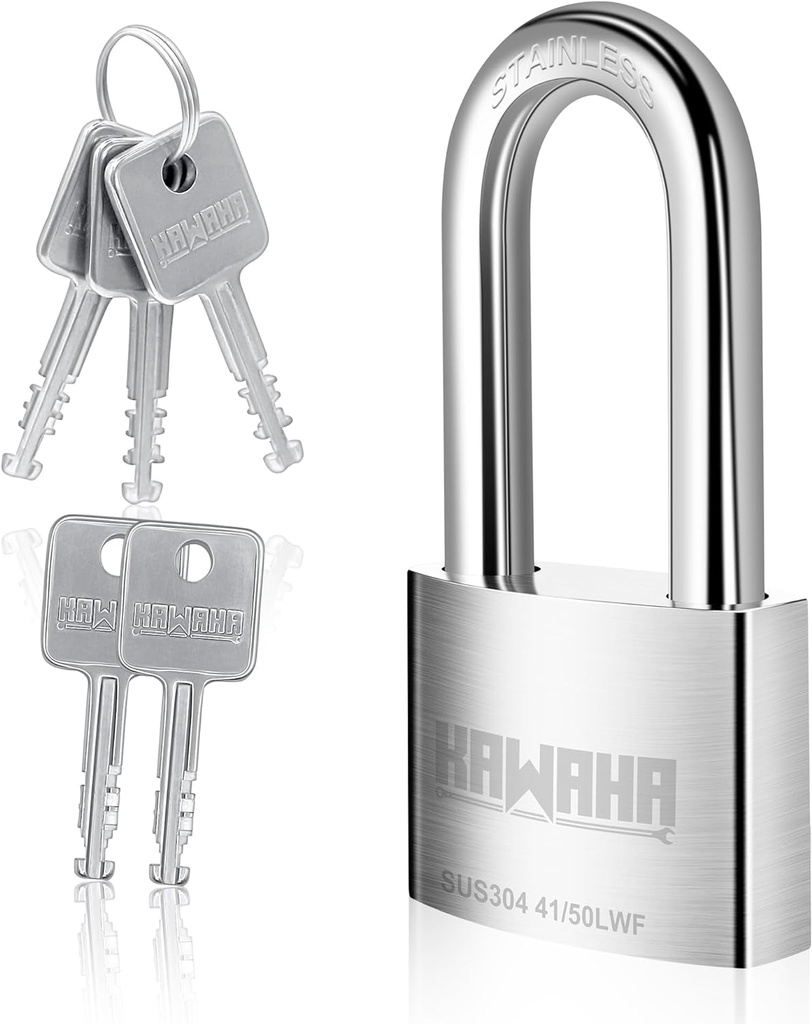 41/50LKD-5SK 2 Inch (50Mm) Long Shackle High Security Stainless Steel Padlock with Key for Both Indoor and Outdoor Use (Heavy Duty, Anti-Rust (50Mm), Keyed Different L - 5 Stainless Steel Keys)