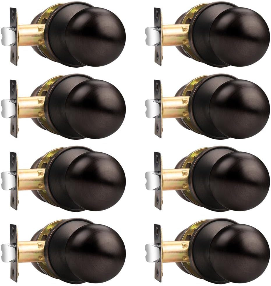 Probrico Closet Door Knobs 8 Pack Interior French Door Knob Oil Rubbed Bronze Finish, Keyless Passage Lever No Key, Classic round Ball Knob