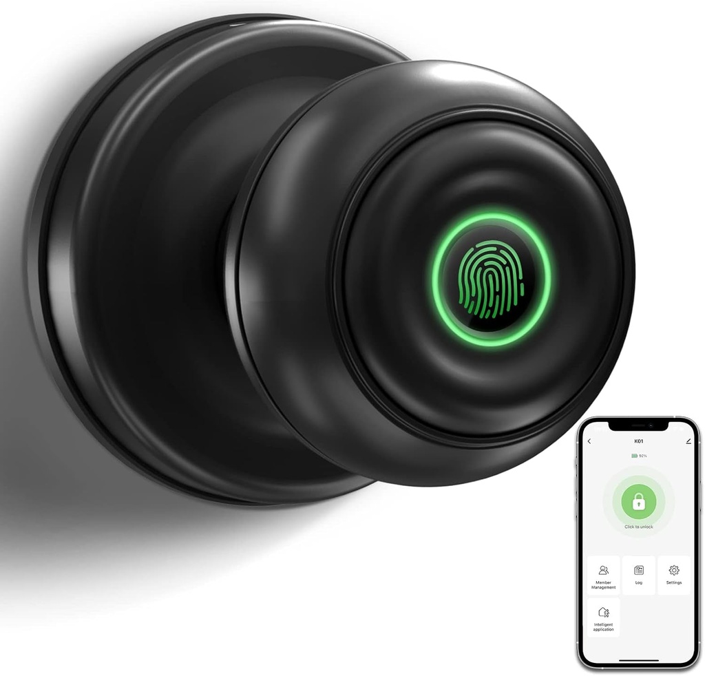Fingerprint Door Lock, Smart Door Lock with App Biometric Door Lock, Fingerprint Door Knob Lock for Bedroom, Home, Office