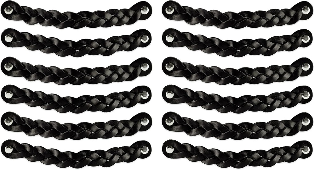 Brute Strength - Leather Drawer Pulls - Braided - Black - 12 Pcs - 7-7/8 X 1 ’’ - Leather Handle - Leather Dresser Pulls - Cabinet Knobs Dresser Knobs - Dresser Handles