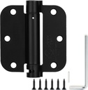 Sophia Self-Closing Door Hinge 3.5 Inch Rounded 5/8 Radius Interior, Spring Loaded Hinge Adjustable Tension for Garage Residential Standard Bedroom Indoor Doors, 18 Pack, Matte Black