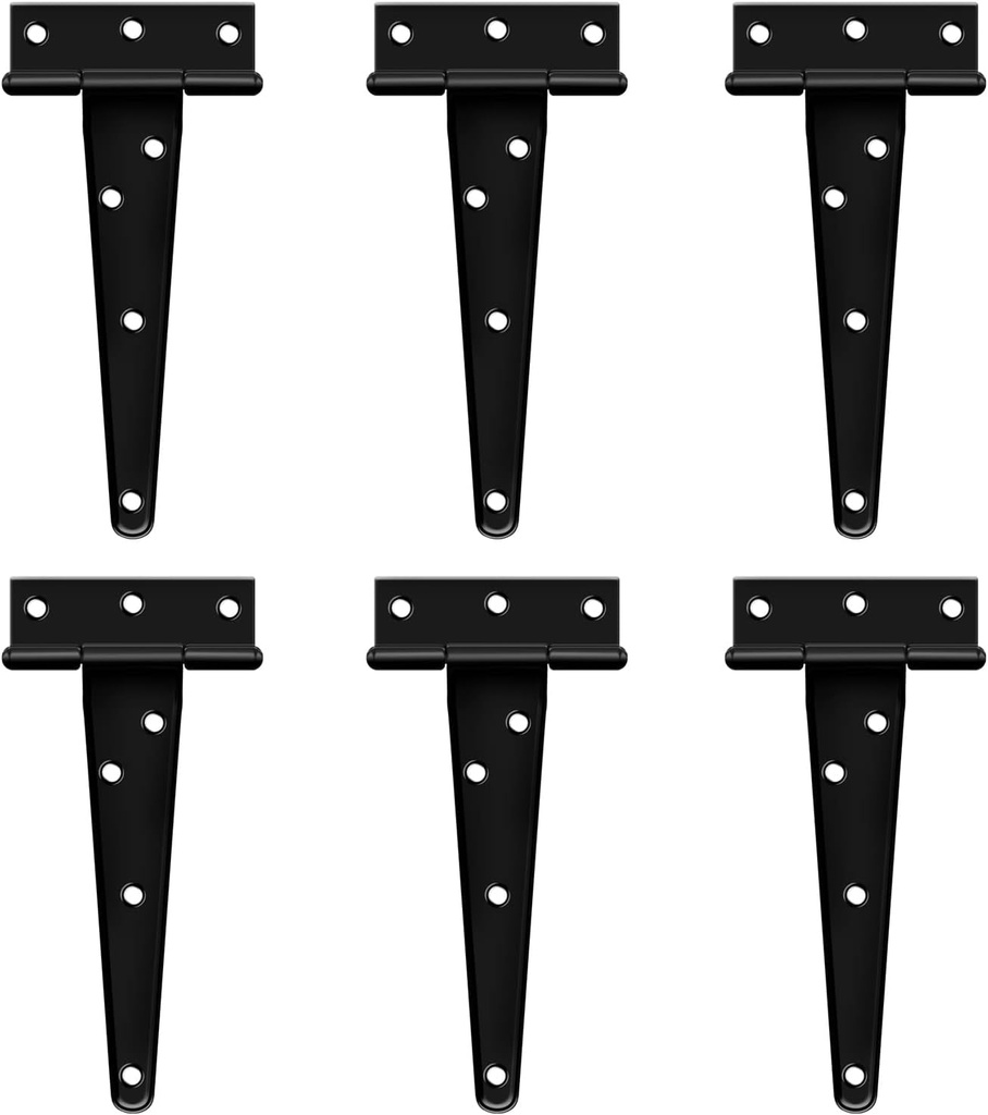 Heavy Duty T-Hinge, Three-Way Hinge, T-Belt Hinge, Shed Hinge Door Hinge, Barn Hinge Fence Hinge Door Hinge Forged Rust Proof Full Size Black (10 PCS, 6 ")