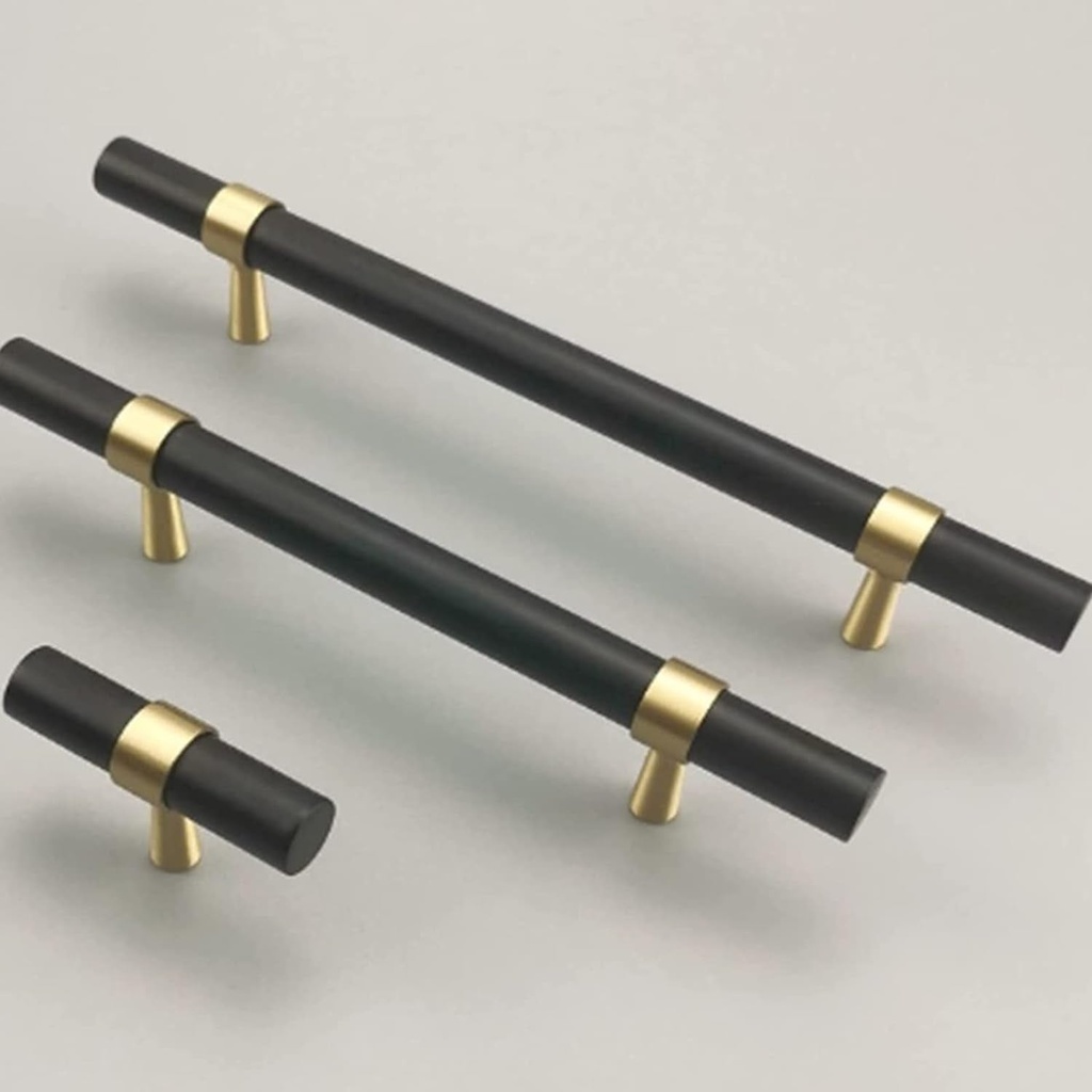 Brass Kitchen Pulls, Matte Black Cabinet Pulls 5.04" Hole Centers T Handle Drawer Pull with Mounting Screws Bar Pull Handle,Brass Pulls for Cabinets,4Pcs