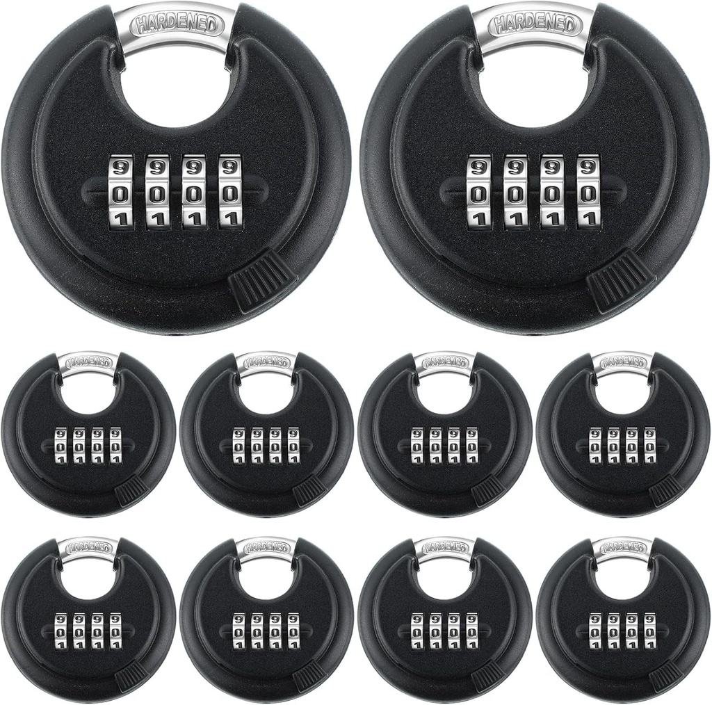 Maitys 4 Digit Combination Locks Stainless Steel Code Disc Lock Combo Padlock with Hardened Steel Shackle for Sheds Locker Storage Unit Gym Fence Gate Outdoor Indoor, round (10, Black)