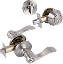 Satin Nickel Door Levers, Wave Style Door Handles with Single Cylinder Deadbolt, Combo Pack of 6, for Entrance/Entry/Front/Bedroom/Bathroom Doors