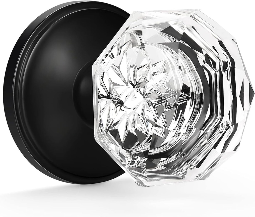Gobrico 5 Pack Crystal Dummy Door Knobs Classic Rosette Interior Door Handles Matte Black Finish Single Side Glass Diamond Dummy Doorknobs