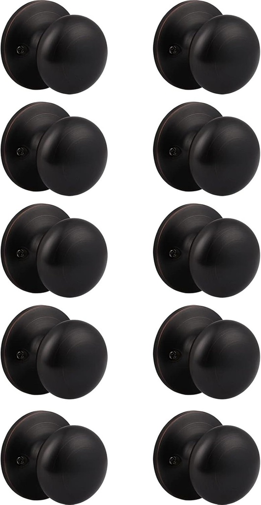 Home Improvement Direct 10 Pack Dummy Door Knob, Oil Rubbed Bronze No Lock & Non-Turning Single Sided round Knobs, Flat Ball Knob without Lock for Interior Use