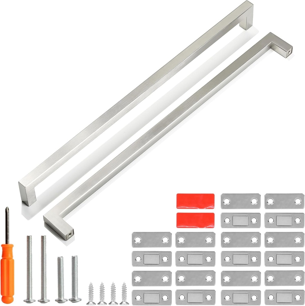 Cabinet Pulls Brushed Nickel Cabinet Handles 10 Pack 13-4/5 Inch Drawer Pulls and 10 Pack Cabinet Magnetic Catch, Stainless Steel Kitchen Door Cupboard Cabinet Handles, 352Mm Hole Centers