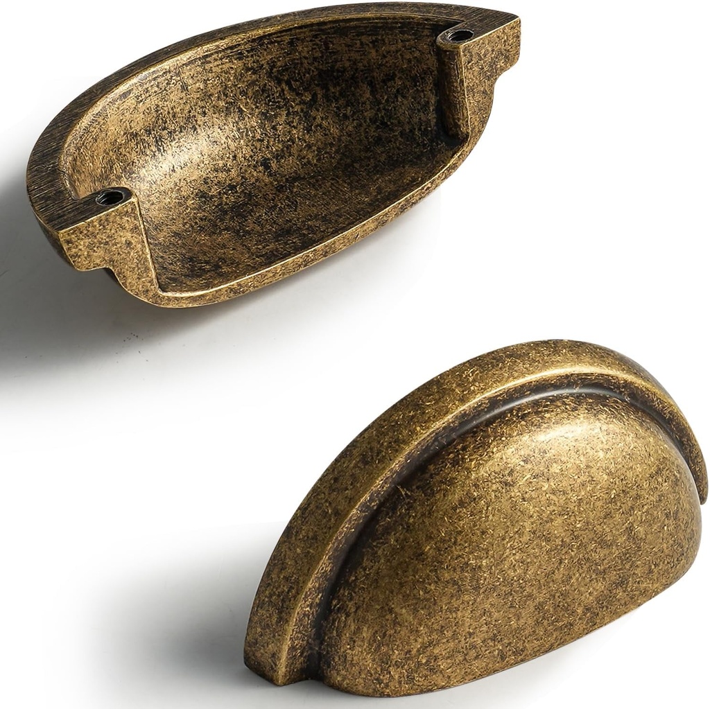 4 Pack 2-4/5 Length Hole Centre Cup Pulls Cabinet Drawer Knobs Solid Brass Furniture Dresser Cupboard Kitchen Hardware Pulls Handle, Antiques Brass