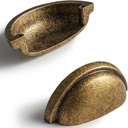4 Pack 2-4/5 Length Hole Centre Cup Pulls Cabinet Drawer Knobs Solid Brass Furniture Dresser Cupboard Kitchen Hardware Pulls Handle, Antiques Brass