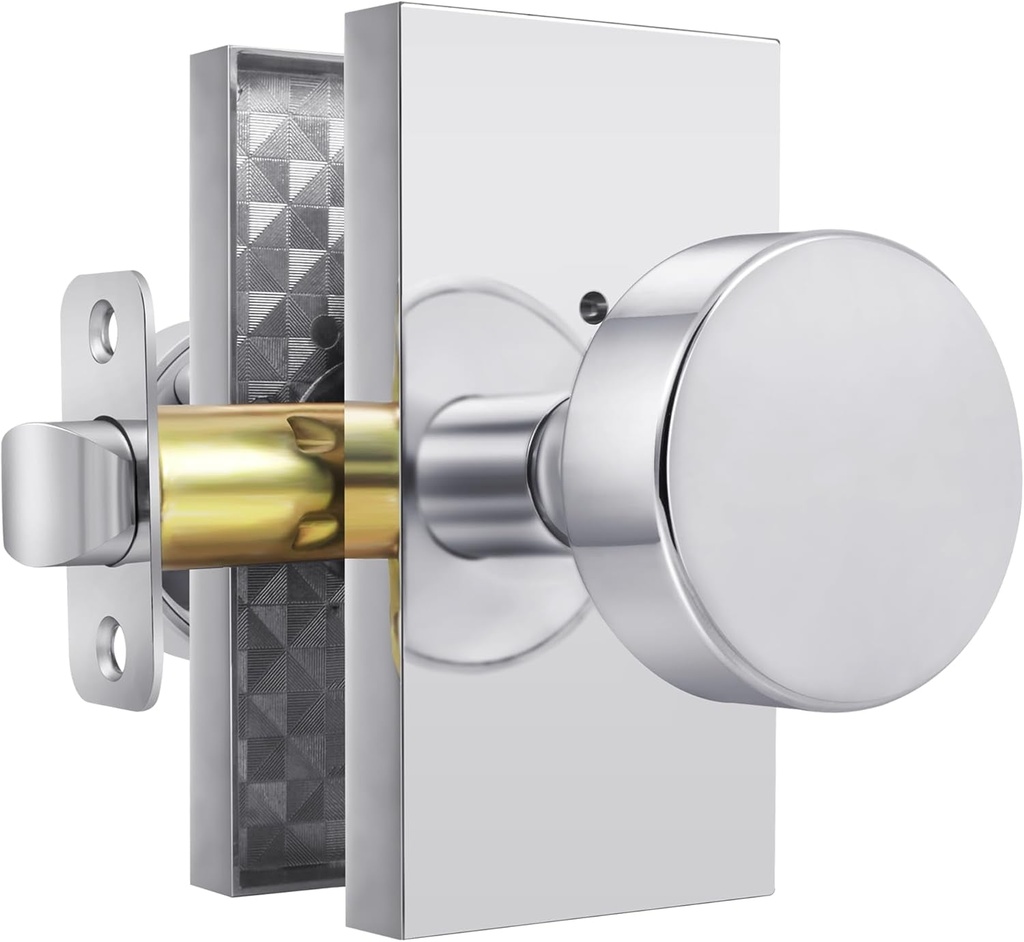 Privacy Door Knob, Bedroom Bathroom Door Knobs Interior with Lock, Modern round Door Handles, Polishde Chrome