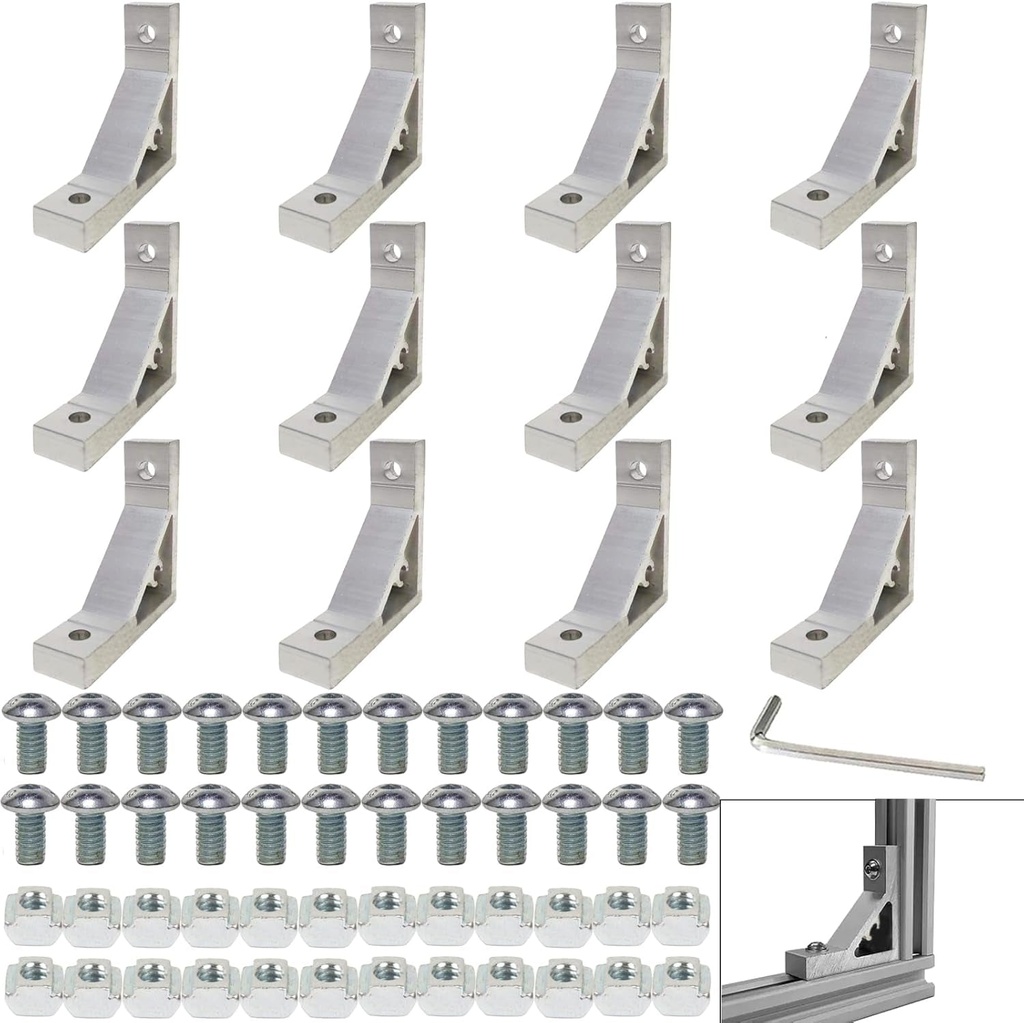 2020 Angle Bracket Corner, 2020 Aluminum Extrusion V-Slot Accessories, T-Slotted for 2020 Aluminum Profile 3D Printer Frame Accessories (Silver, Connector High Strength)