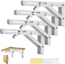 Folding Shelf Brackets, Folding Shelf Brackets Heavy Duty Stainless Steel Max. Load 550Lb Collapsible DIY Wall Mounted Shelf Bracket Space Saving for Table, Work Bench (16Inch - 4Pcs, White)
