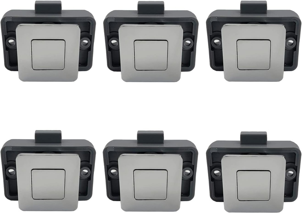6 Packs PUROCEAN Metal Push Button Latch Square RV Push Button Catch (Chrome)