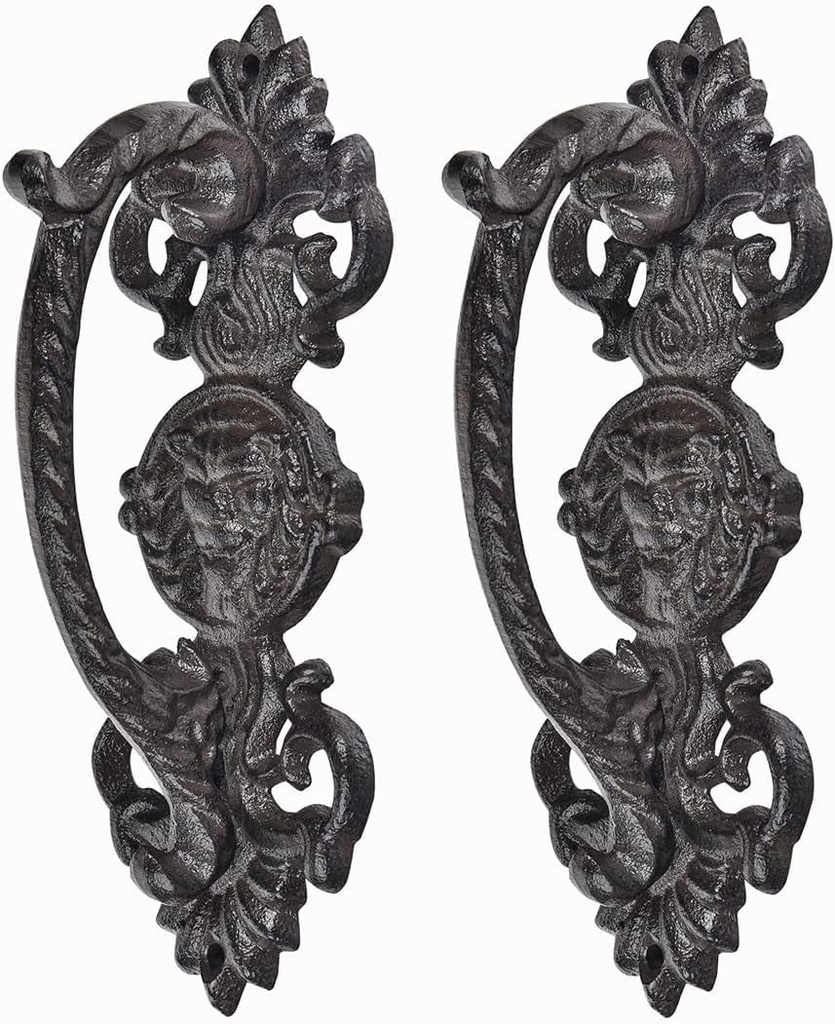 Sungmor 2PC Solid & Sturdy Cast Iron Gate Handles, Heavy Duty 8.7" Long Strong Barn Door Handles, Pretty Rustic Farmhouse Fence Gate Garage Closet Drawer Cabinet Decorative Handles Sliding Door Pulls